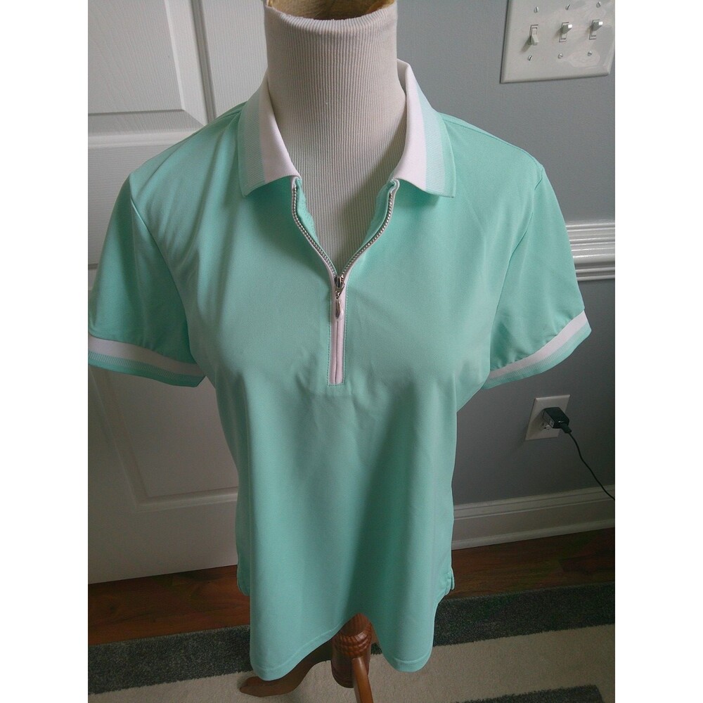 NEW  Maelreg Teal  White Trim  Women's Golf Polo Performance Polo UPF 30+ Sz LG